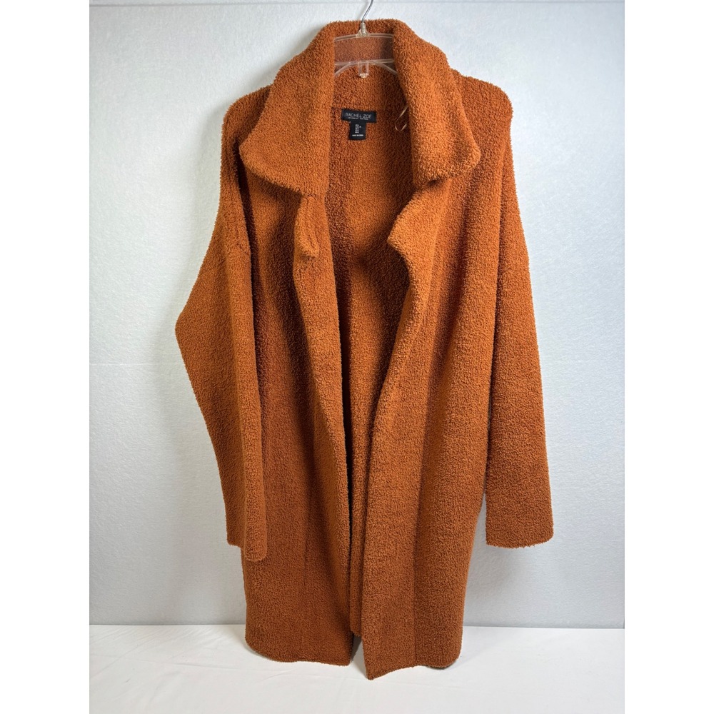 Rachel Zoe Cardigan Sweater Womens Large Orange Polyester Teddy Boho Longline